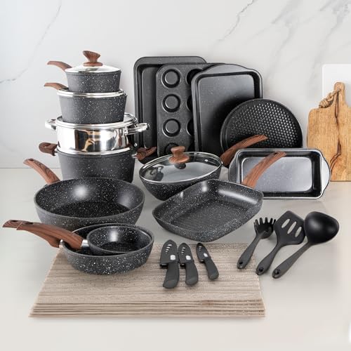 30 Pcs Pots and Pans Set Non Stick (Black / 30 PCS Cookware Set)