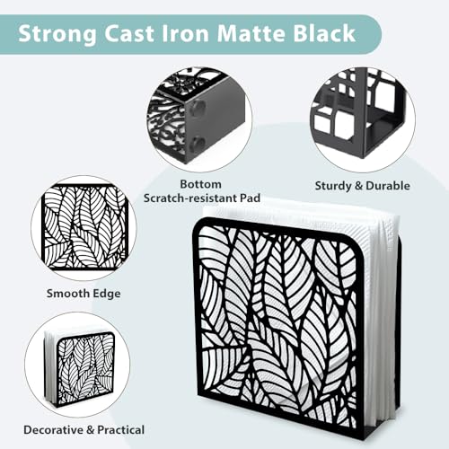 Morden Leaf Decorative Black Metal Napkin Holder for Table