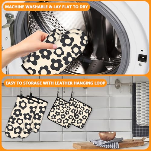 Daisy Flowers Oven Mitts and Pot Holders Sets 4Pcs (Daisy)