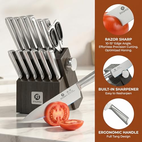 Japanese High Carbon Stainless Steel Knife Set with Block (Silver Gray)