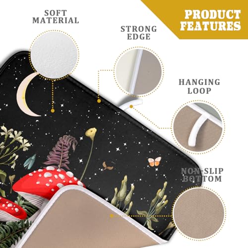 Red Mushroom Dish Drying Mat for Kitchen Counter Plant Leaves Drainer Mats Rack Holder Countertop Absorbent Microfiber Coffee Pads 16x18 Inch (Red Mushroom / 16" x 18")