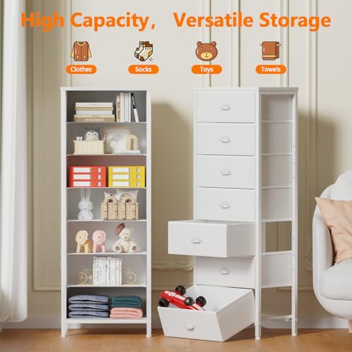 White Tall Dresser for Bedroom (White / 11.8"D x 15.8"W x 43.3"H (7 Drawers))