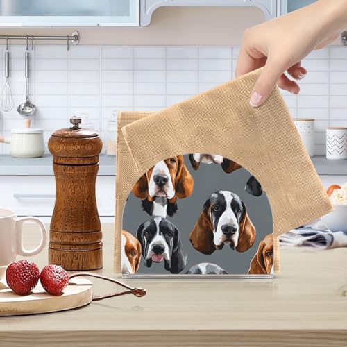 Basset Hound Dogs Napkin Holder for Table Paper Napkins Holder Acrylic Tissue Dispenser Kitchen Dining Room Bathroom Party Car Decor (NH075 / 4.1x4.9x1.97in)