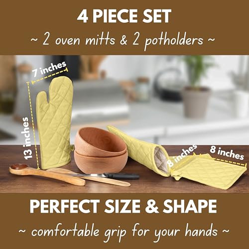 4 Piece Set 2 Oven Mitts & 2 Potholders (Sandal Yellow)