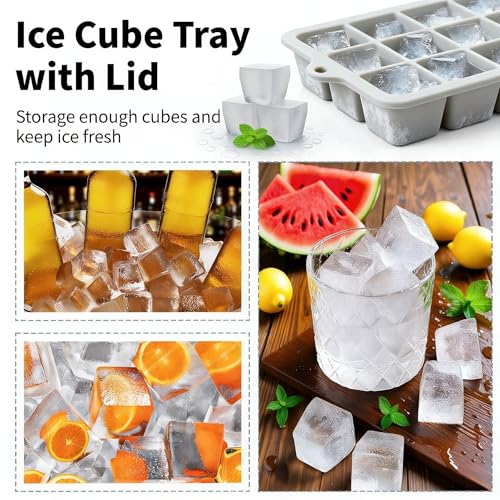 Silicone Ice Cube Tray 3 Pack (Ice Cube Tray 3 Pack / Blue+Gray+Pink)