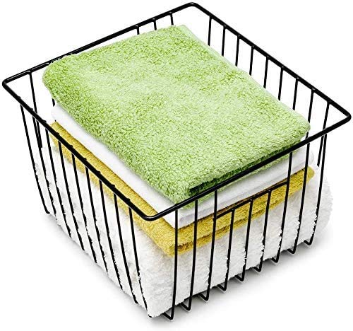 Wire Metal Basket Bin Storage Baskets Modern Farmhouse Food (Black-3pack / 11''L X 10''W X 7''H)