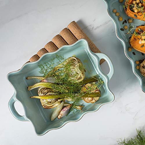 Ceramic 13.5" x 8.5" Rectangular Ruffled Baker (Cook & Host Robin's Egg Blue)