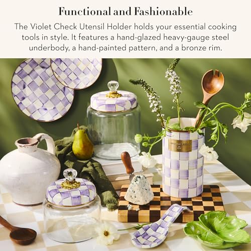 Enamel Utensil Holder (Violet Check)