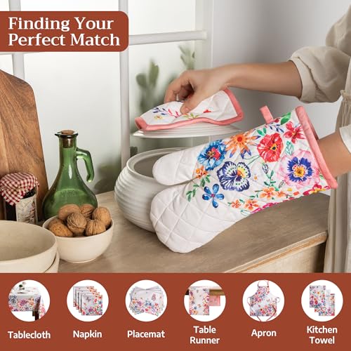 Pot Holders 100% Cotton Potholders (052 - Happy Florals - High Summer / 8" x 8" (Pot Holder Pack of 1))