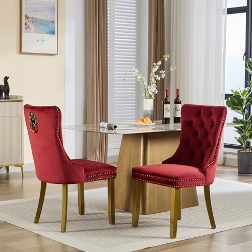 Burgundy Velvet Dining Chairs Set of 2 (Burgundy)