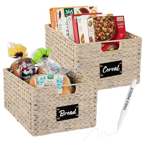 Pantry Baskets Set of 2 16x12in Water Hyacinth Storage Baskets (12x16x8in / White)