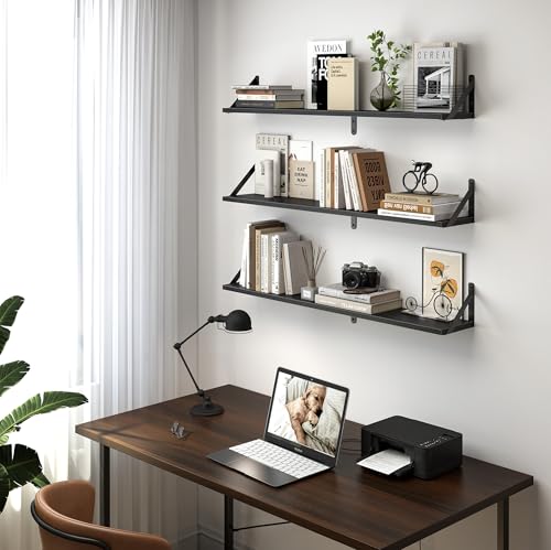 Floating Shelves for Wall (Black / 31.5"W x 5.9"D x 5.4"H,Set of 3)