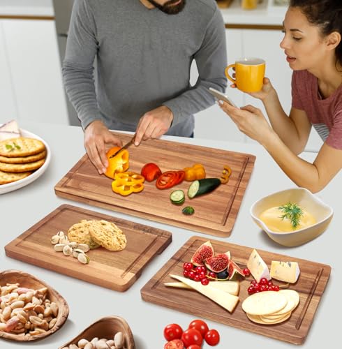 Solid Acacia Wood Cutting Board Set of 3 Wooden Charcuterie Boards Set (3 Pcs (16"&13"&11"))