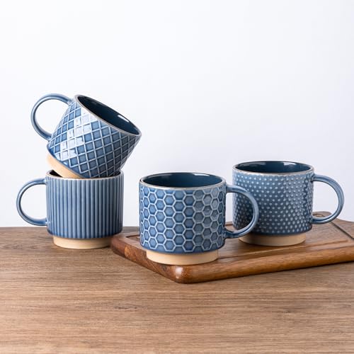 15 OZ Stackable Coffee Mugs Set of 4 (Moonlight Blue / 15 Ounces)