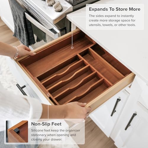 Silverware & Utensil Drawer Organizer (Natural Acacia / From 10.5" to 19" Wide)