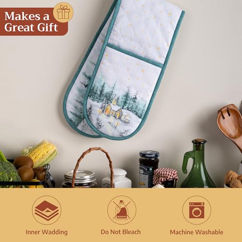 Double Oven Mitts 100% Cotton Double Oven Glove (126 - Neige De Noel / 7" x 35" (Double Oven Mitt))