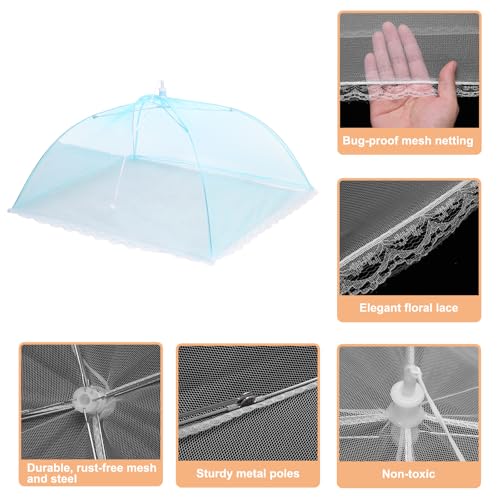 3 Pcs Large and Tall Food Covers 17" Mesh Food Covers for Outdoors Collapsible Food Protector Covers Tent for Parties Outdoor Picnics BBQs (17" / Blue)