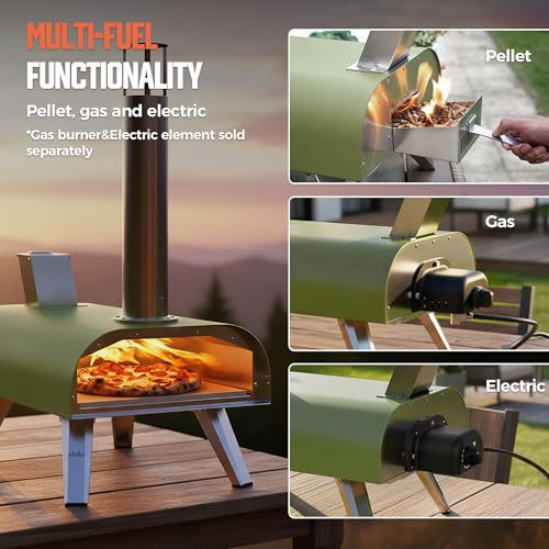 12" Multi Fuel Outdoor Pizza Oven Reach up to 1110℉ (Green)