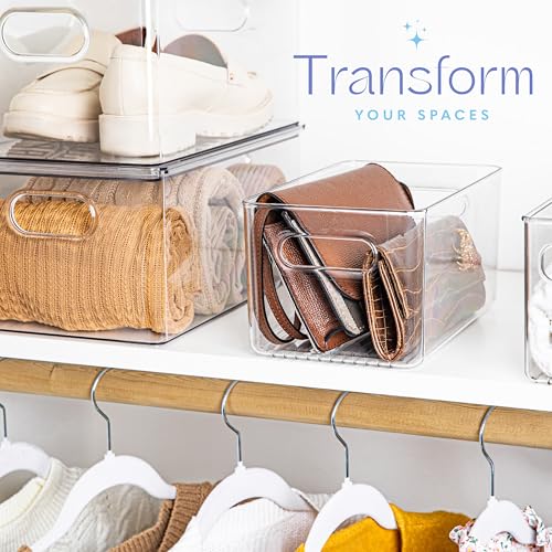 Plastic Food Storage 6 Pack Clear Container Bin with Handles for Organizing Kitchen (6 Count)