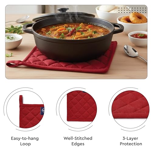 Oven Mitts and Pot Holders Set (Oven Glove + Pot Holder / Red)