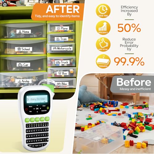 Label Maker Machine with 4 Tapes (Green Label Maker)