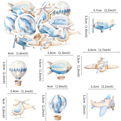 40Pcs Edible Watercolor Blue Airplanes Cupcake Toppers Edible Cartoon Hot Air Balloon Helicopter Cupcake Picks for Blue Boys Birthday Cupcake Decorations Airplane Baby Shower Cake Decorations (Edible-airplane)
