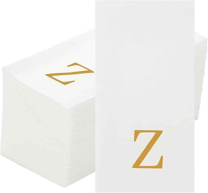 Luxenap 15.8 X 7.9 Inch Linen-Feel Guest Towels, 2000 Lettered Hand Towels - Gold Letter 'Z', Sans Serif Font, White Paper Dinner Napkins, airlaid, For Restrooms And Tables - Restaurantware