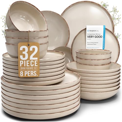 32 Piece Stoneware Dinnerware Set for 8 (Rustic / Beige / Set for 8 (32pcs))