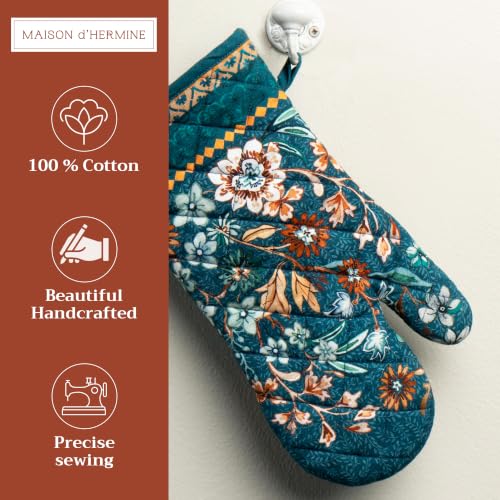 Maison d'Hermine Oven Gloves 100% Cotton Oven Mitt (048 - Luxury Loft - Dark Teal / 7.5" x 13" (Oven Mitt))