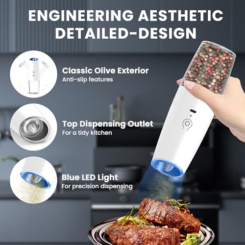 Rechargeable Electric Salt And Pepper Grinder Set (White-Set)