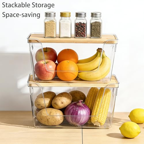 4 Set Potato And Onion Storage Bins with Bamboo Lid (4 Pack)
