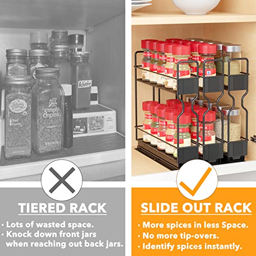 Pull Out Spice Rack Organizer (Three 2"W Drawers, 2 Tier)