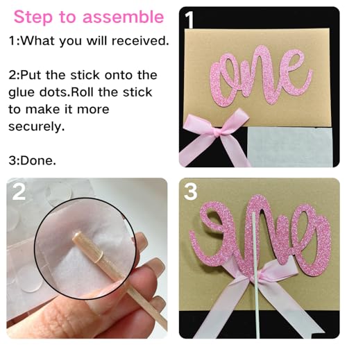 1st Birthday Cake Topper with 8 Pink Bows (17 Count)