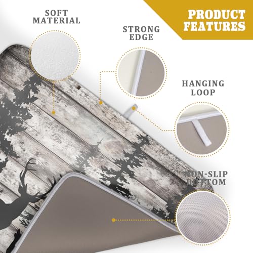 Forest Deer Dish Drying Mat Wildlife Animal Decorative Microfiber Dishes Pad 18x24 Inch Absorbent Reversible Kitchen Counter Drainer Mats (Black Forest Deer / 18" x 24")