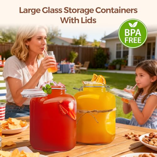 Square Glass Pantry Jars with Airtight Lids 1.1 Gallon 2 Pack Large (1.1 gallon x 2)
