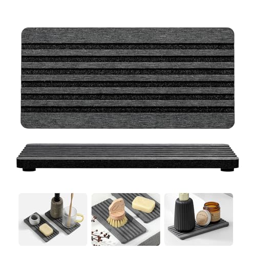 2PCS Diatomite Quick Stone Drying Tray Mat For Bathroom & Kitchen Counter (2 Pcs - Charcoal Gray)