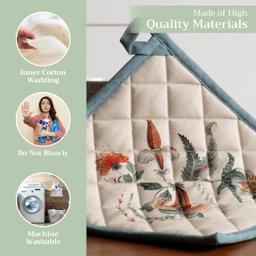 Pot Holders 100% Cotton Potholders (060 - Dalida / 8" x 8" (Pot Holder Pack of 2))