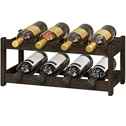 Wine Rack Freestanding 2 Tier 8 Bottle Bamboo Wine Racks Countertop Cabinet Wine Holder Wine Storage Shelf for (2-tier-Mocha)