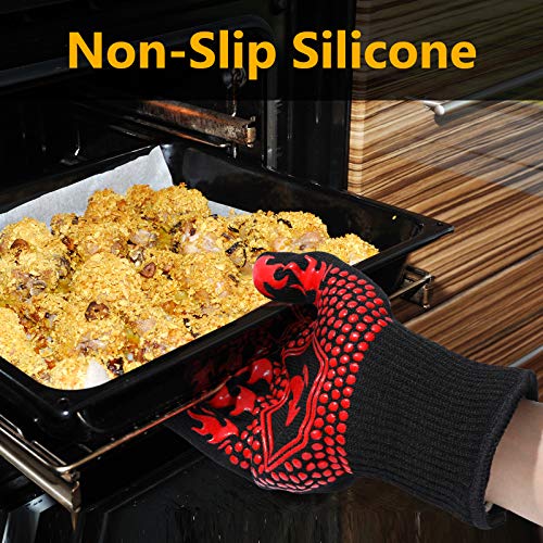 BBQ Gloves BBQ Accessories 1472℉ Extreme Heat Resistant (Red / One Size Fits Most(Regular Cuff))