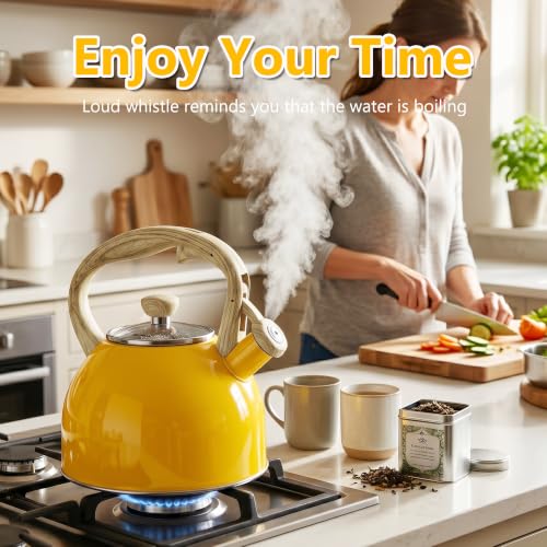 Whistling Tea Kettle for Stove Top (Yellow)