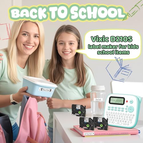 Label Maker D210S Label Maker Machine with 4 Tapes (Green Label Maker)