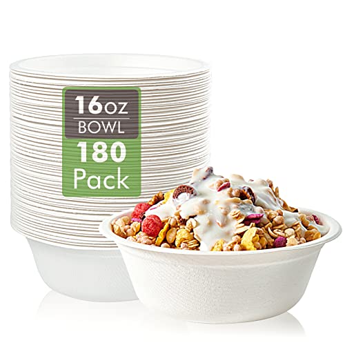 180 Pack 16 OZ Compostable Paper Bowls (16 OZ White)