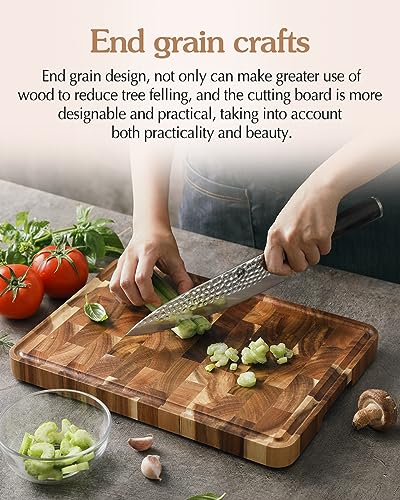 Acacia Wood End Grain Cutting Board (13.8"L x 9.8"W)