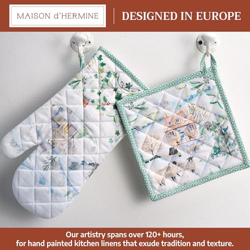 100% Cotton Oven Mitt & Pot Holder Set (104 - Snowy World / 7.5" x 13" & 8" x 8" (Oven Mitt & Pot Holder))