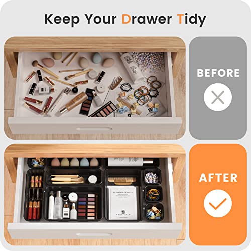 Military Grade】 Drawer Organizer for Vanity Bathroom Makeup Desk (Black)