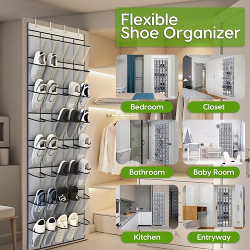 Over the Door Shoe Organizer with 40 Large Breathable Mesh Pockets (Grey / 40 Pockets)