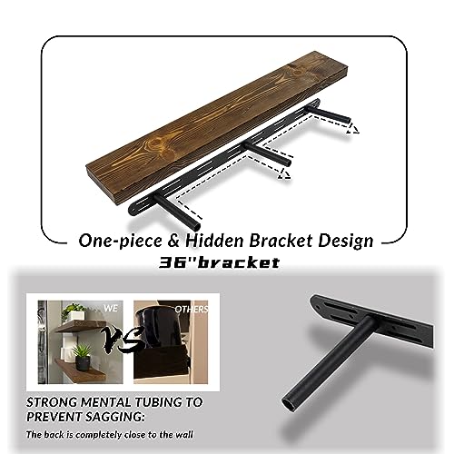 Distressed Floating Shelves 36 inch Long Set of 2 (Distressed Black Walnut / 36'' x 8''x 2''(set of 2）)