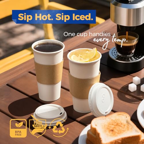 100 Pack 20 oz Disposable Coffee Cups with Lids (20 oz / Classic)