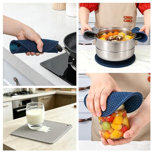 Silicone Trivets for Hot Dishes (Grey & Navy Blue: Square & Round)