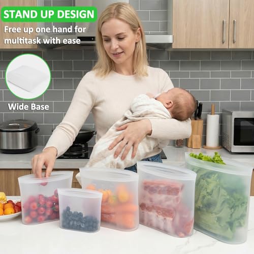 Premium Silicone Reusable Storage Bags (Clear | Large Storage Set | 8 Pack)